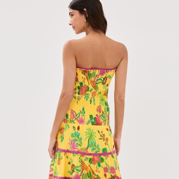 FARM RIO Delicate Fruit Garden Yellow Smocked Maxi Dress NWT - Picture 3 of 11